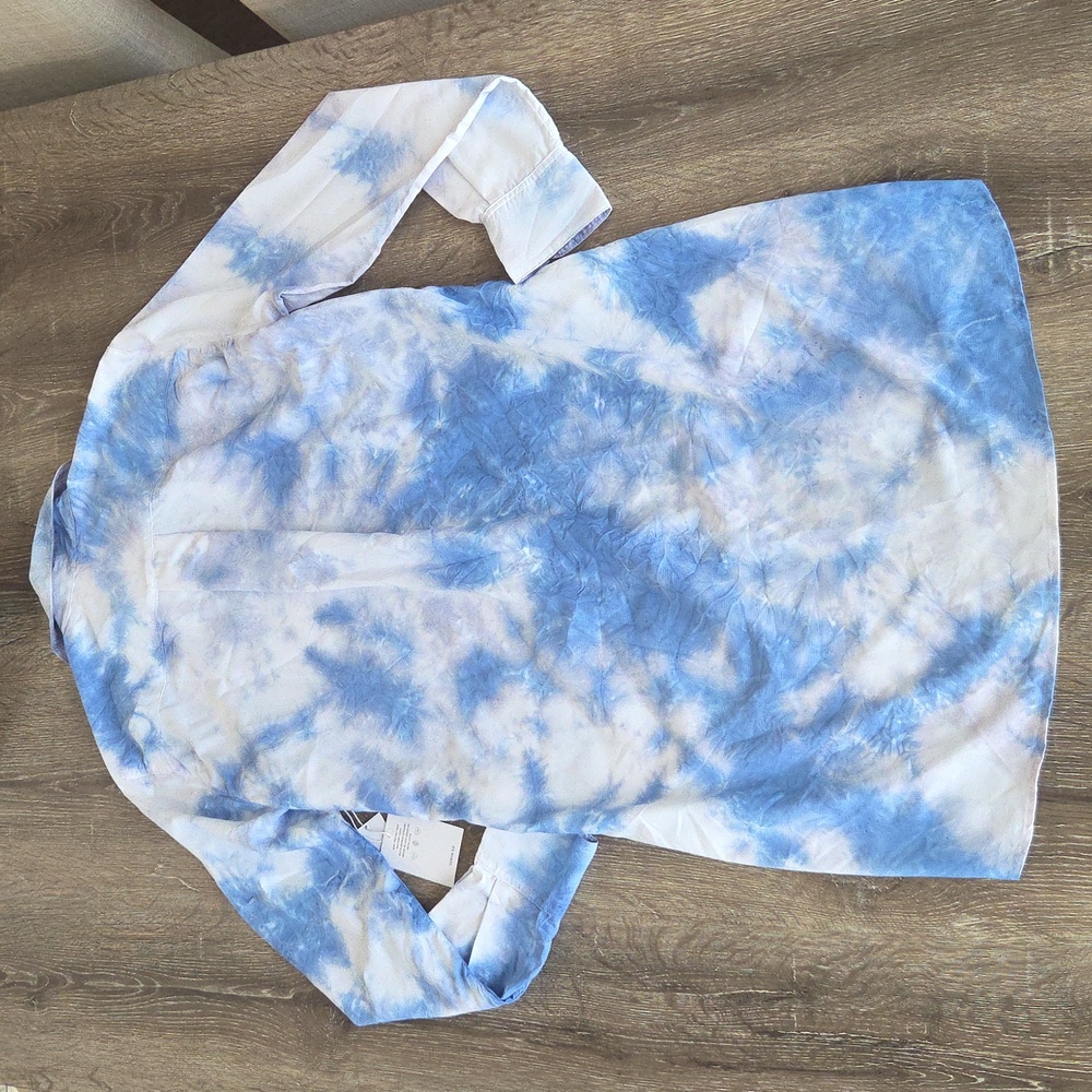 NEW! SUN50 Blue & White Tie-Dye Button-Up Beach Swim Cover Up Shirt Dress XS - Picture 8 of 11